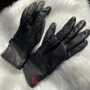 Harley Davidson Red Logo Women’s Black Leather Motorcycle Riding Gloves